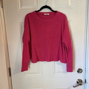 Zenana Outfitters Hot Pink Ribbed Crewneck Sweater